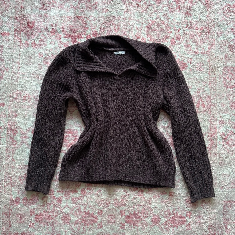 Maurices Dark Brown Ribbed V‑Neck Sweater